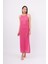 Evelıen Dress Ajur Örgü Dar Kesim Halter Yaka Arkası Bağcıklı Uzun Kadın Triko Elbise - Fuşya 1