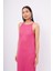 Evelıen Dress Ajur Örgü Dar Kesim Halter Yaka Arkası Bağcıklı Uzun Kadın Triko Elbise - Fuşya 5
