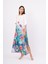 Sprıngfıeld Long Dress Çiçek Baskılı Kısa Kollu 125 cm Uzun Saten Kadın Elbise - Çok Renkli 5