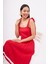 Styleboom x Peraluna Kelly Dress Askılı Bağlama Detaylı Rahat Kesim Midi Boy Yazlık Kadın Triko Elbise - Kırmızı 4