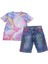 Kız Çocuk Dijital Baskılı Tişört Püskürtme Desenli Mavi Renk Kot Şort Takımı 1
