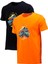 Erkek Mevsimlik Göğüs Baskılı Standart Fit Turuncu Siyah 2'li Set T-Shirt 1