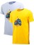 Erkek Bisiklet Yaka Mevsimlik Göğüs Baskılı Sarı Mavi 2'li Set T-Shirt 1