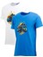 Erkek Mevsimlik Göğüs Baskılı Standart Fit Mavi Beyaz 2'li Set T-Shirt 1