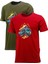 Erkek Mevsimlik Göğüs Baskılı Standart Fit Bordo Haki 2'li Set T-Shirt 1