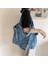 Koyu Mavi Denim Kadın Omuz Çantası Çanta Yeniden Kullanılabilir Bayan Çanta Tuval Alışveriş Seyahat Omuz Çantaları Kadın Alışveriş Messenger Çanta (Yurt Dışından) 2