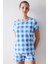 Blue Gingham Şortlu Pijama Takımı 1