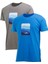 Erkek Yazlık Göğüs Baskılı Standart Fit Mavi Vizon 2'li Set T-Shirt 1