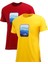 Erkek Yazlık Göğüs Baskılı Standart Fit Sarı Bordo 2'li Set T-Shirt 1