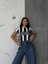 Dijital Baskılı Çizgili Kısa Kollu Crop Bluz 5