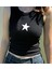 Star Nakışlı Siyah Halter Yaka Kaşkorse Crop Top 1