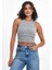 Kadın Gri Fitilli Görünümlü Askılı Kalın Esnek Örme Basic Crop Atlet Bluz CMRB93 2
