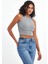 Kadın Gri Fitilli Görünümlü Askılı Kalın Esnek Örme Basic Crop Atlet Bluz CMRB93 4