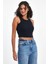 Kadın Lacivert Fitilli Görünümlü Askılı Kalın Esnek Örme Basic Crop Atlet Bluz CMRB93 3