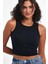 Kadın Lacivert Fitilli Görünümlü Askılı Kalın Esnek Örme Basic Crop Atlet Bluz CMRB93 4