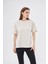 Kadın Bej Pamuklu Yırtmaçlı Oversize  T-Shirt - Nors 5