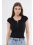 Kadın Siyah Dar Kalıp Crop T-Shirt - Citcit 1