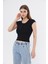 Kadın Siyah Dar Kalıp Crop T-Shirt - Citcit 2