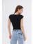 Kadın Siyah Dar Kalıp Crop T-Shirt - Citcit 4