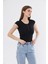 Kadın Siyah Dar Kalıp Crop T-Shirt - Citcit 5