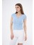 Kadın Mavi Dar Kalıp Crop T-Shirt - Citcit 2