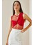 Kırmızı Transparan Detaylı Crop Bluz 5YXK2-48609-04 3