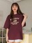 Kadın Bordo Holiday Baskılı Oversize T-Shirt 3