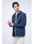 Lacivert Regular Fit Gömlek Yaka Keten Ceket 1