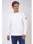 Beyaz Regular Fit Pamuklu Yumuşak Dokulu Bisiklet Yaka Sweatshirt 1