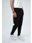 Siyah Regular Fit Pamuklu Beli Bağlamalı Jogger Pantolon 2