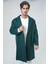 Koyu Yeşil Oversize Fit Yünlü Mono Yaka Kaşe Kaban 1
