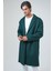 Koyu Yeşil Oversize Fit Yünlü Mono Yaka Kaşe Kaban 2