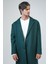 Koyu Yeşil Oversize Fit Yünlü Mono Yaka Kaşe Kaban 3