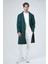 Koyu Yeşil Oversize Fit Yünlü Mono Yaka Kaşe Kaban 4