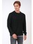 Siyah Regular Fit Yünlü Örgü Desenli Bisiklet Yaka Triko Kazak 1