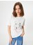 Kedi Baskılı Tişört Bisiklet Yaka Oversize Kısa Kollu Pamuklu 2
