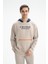 Erkek Önden Fermuar Kanguru Cepli Oversize Şardonsuz 3 İplik Kapşonlu Sweatshirt K26254626601 4