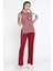 Kadın Kısa Kollu Bordo Ince Triko Desenli Pijama Takımı Mrlyn 1