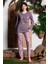 Kadı Pembe Sıfır Yaka Uzun Kol Likralı Kedi Desenli Kadın Pijama Takımı K803-151 2