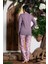 Kadı Pembe Sıfır Yaka Uzun Kol Likralı Kedi Desenli Kadın Pijama Takımı K803-151 3