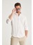 Slim Fit Ekru Düğmeli Yaka %100 Pamuk Yazlık Flamlı Keten Görünümlü Gömlek 6HC02ORT63265 1