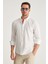 Slim Fit Ekru Düğmeli Yaka %100 Pamuk Yazlık Flamlı Keten Görünümlü Gömlek 6HC02ORT63265 2