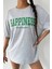 Kadın Happiness Baskılı Oversize Salaş T-Shirt 3