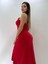 Kırmızı Backless Halter Ruffles Gül Detaylı Midi Elbise 2