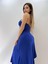 Saks Mavi Backless Halter Ruffles Gül Detaylı Midi Elbise 2