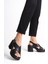 Hakiki Deri Siyah 10 cm Platform Çapraz Kadın Sandalet TMD20241002 1
