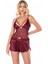 Bordo Saten Babydoll Şort Takımı 1