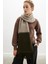 Sorrel Scarf Çizgi Detaylı Püsküllü Kadın Triko Atkı - Sütlü Kahve 2
