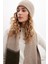 Sorrel Scarf Çizgi Detaylı Püsküllü Kadın Triko Atkı - Sütlü Kahve 5