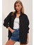 Kadın Siyah Beyaz Çizgili Oversize Uzun Basic Gömlek 3900 1